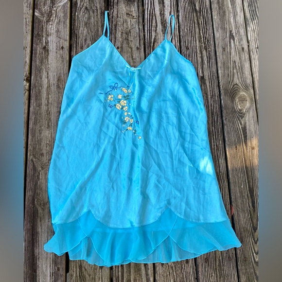Y2K Electric Blue & Yellow Embroidered Coquette Fairycore 3X Slip Nightgown - Picture 4 of 15